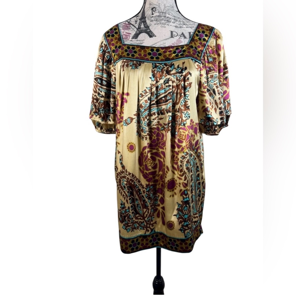 Nicole by Nicole Miller Elegant Bohemian Chic Satin Floral Print Top Size 12